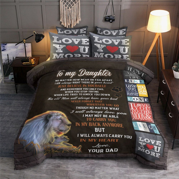 Personalized Lion To My Daughter From Dad I Will Always Carry You In My Heart Cotton Bed Sheets Spread Comforter Duvet Cover Bedding Sets