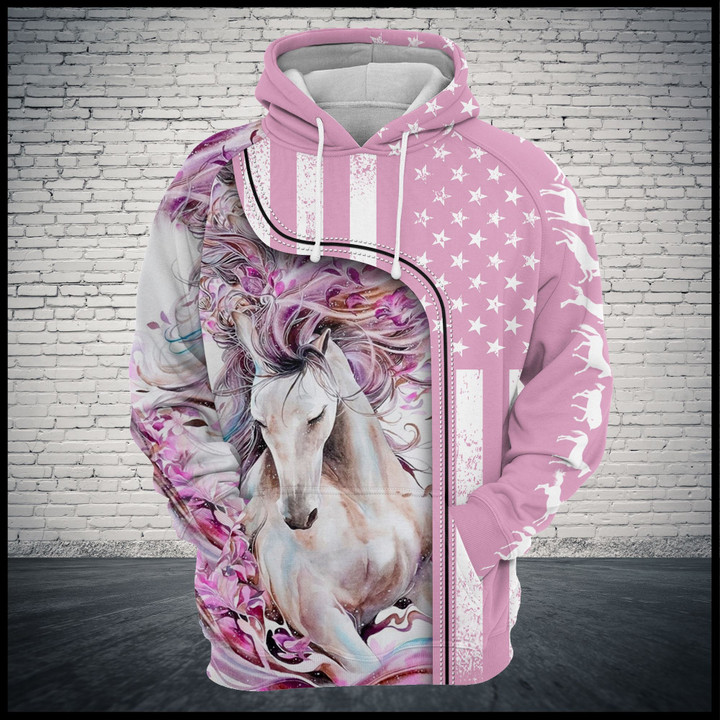 Pink Background Horse 3D All Over Print Hoodie, Zip-up Hoodie