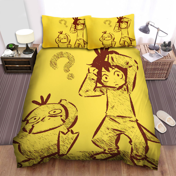 Pokémon - Psyduck And His Trainer Bed Sheets Spread Duvet Cover Bedding Sets