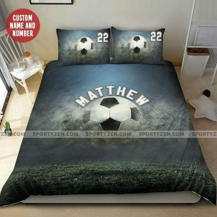 Soccer Field Custom Duvet Cover Bedding Set With Your Name And Number