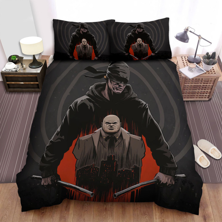 Daredevil Vs Kingpin In Hell's Kitchen Illustration Bed Sheets Spread Duvet Cover Bedding Sets