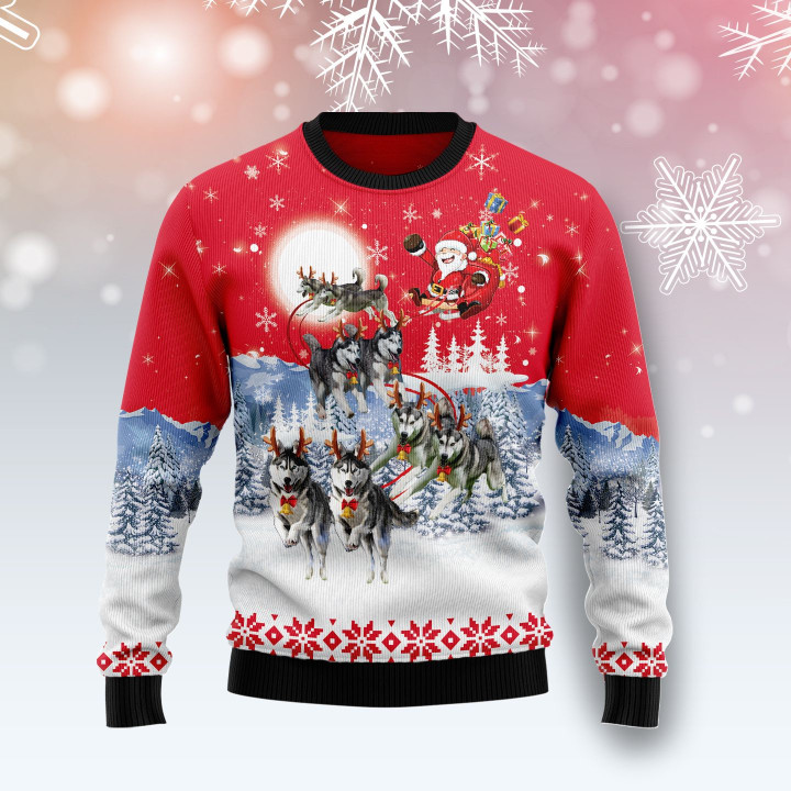 Siberian Husky Santa Claus Christmas Ugly Sweater