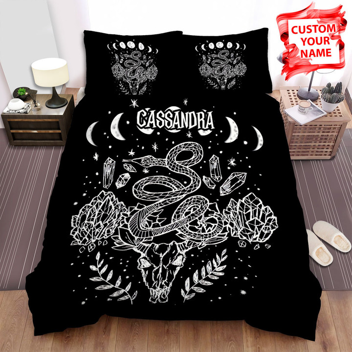 Personalized Moon Phases Snakes And Crystals Witchy Design Bed Sheets Spread Comforter Duvet Cover Bedding Sets