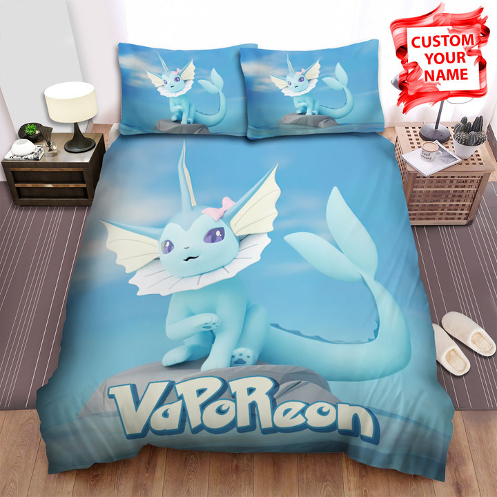 Personalized Custom Name Pokemon - Vaporeon Sitting On The Rock Bed Sheets Spread Duvet Cover Bedding Sets