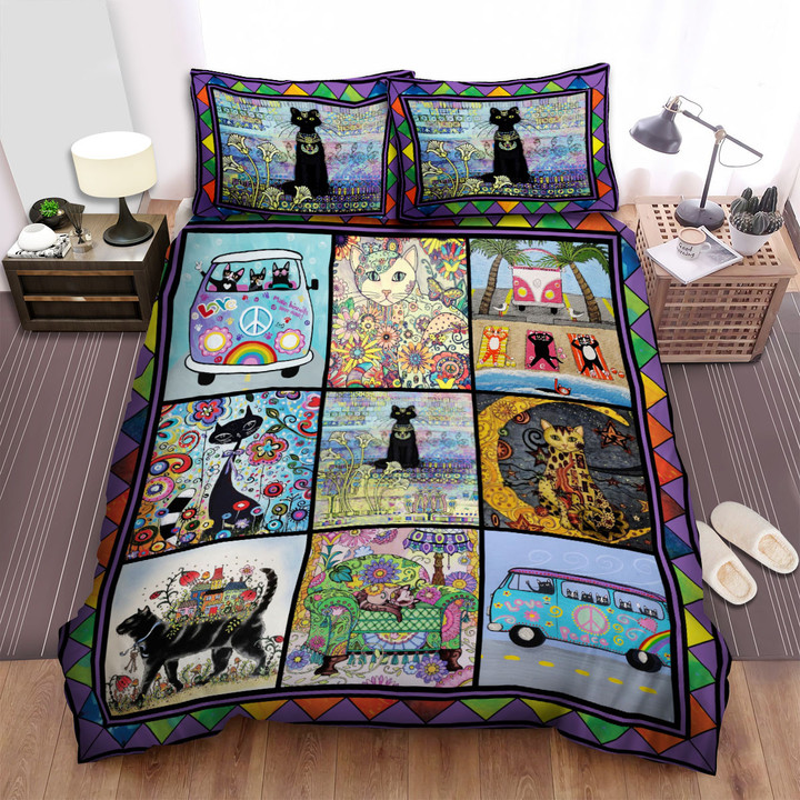 Hippie Cat Art Bed Sheets Spread Duvet Cover Bedding Sets