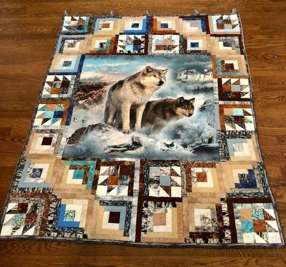 Wolf Couple Patchwork Couple In The Snowy Cliff Quilt Blanket Great Customized Blanket Gifts For Birthday Christmas Thanksgiving
