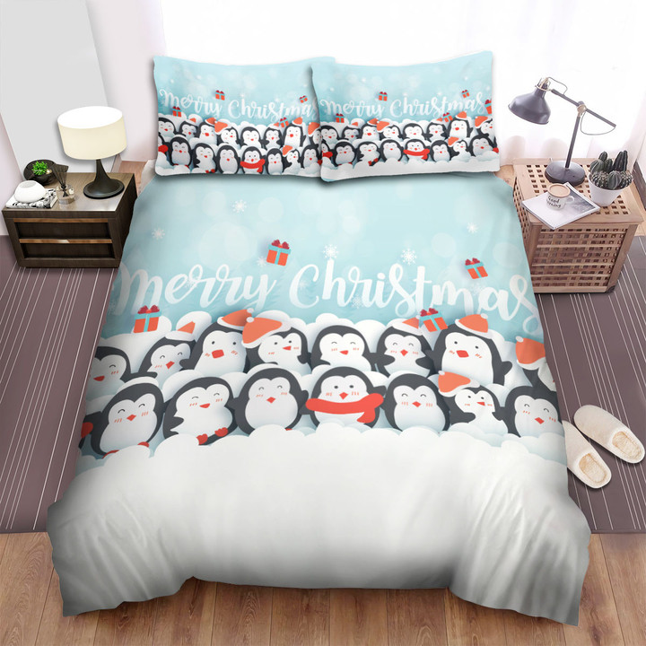 The Christmas Art, Merry Christmas From Penguin Craft Bed Sheets Spread Duvet Cover Bedding Sets