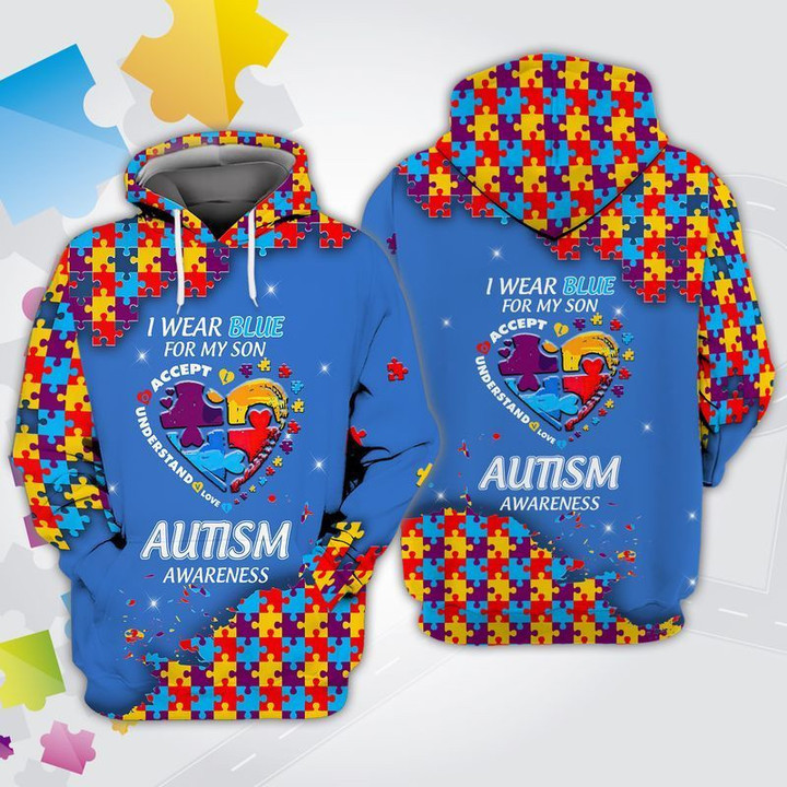 Autism Puzzle I Wear Blue For My Son Autism Awareness For Men And Women 3D All Over Print Hoodie, Zip-up Hoodie