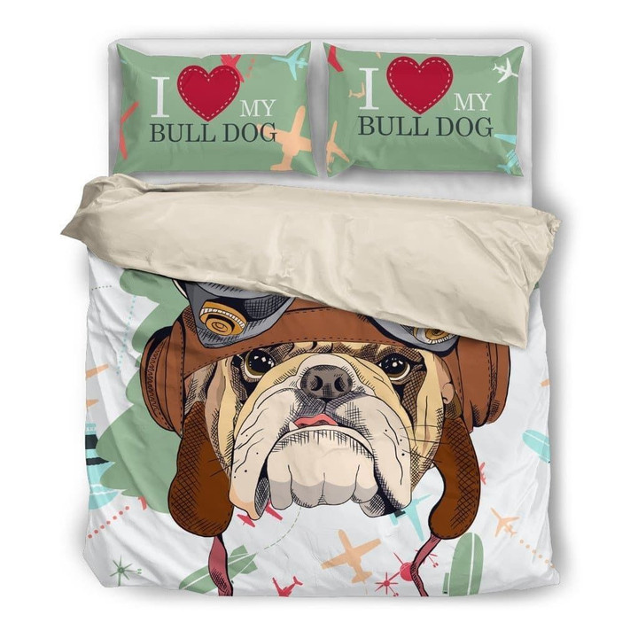 Bulldog I Love Bulldog Cotton Bed Sheets Spread Comforter Duvet Cover Bedding Sets