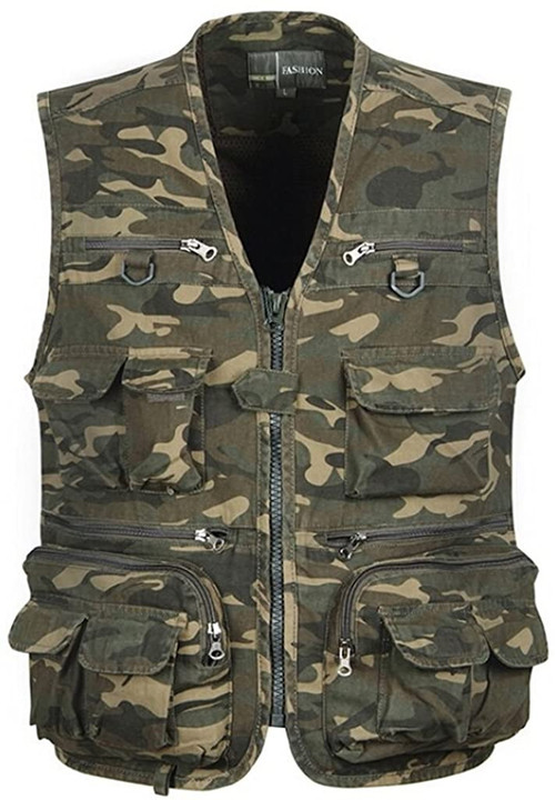 Men's Camo Military Hunting Fishing Vest with Pockets and Zipper