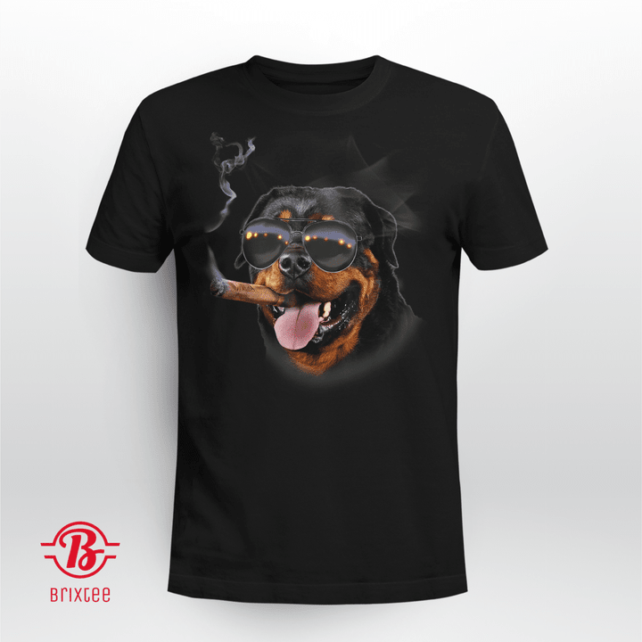 Rottweiler Dog Wearing Aviator Sunglass with Cigar T-shirt + Hoodie