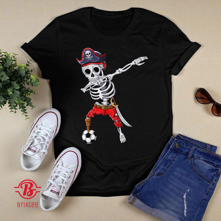 Halloween Dabbing Skeleton Pirate Soccer Costume T-Shirt