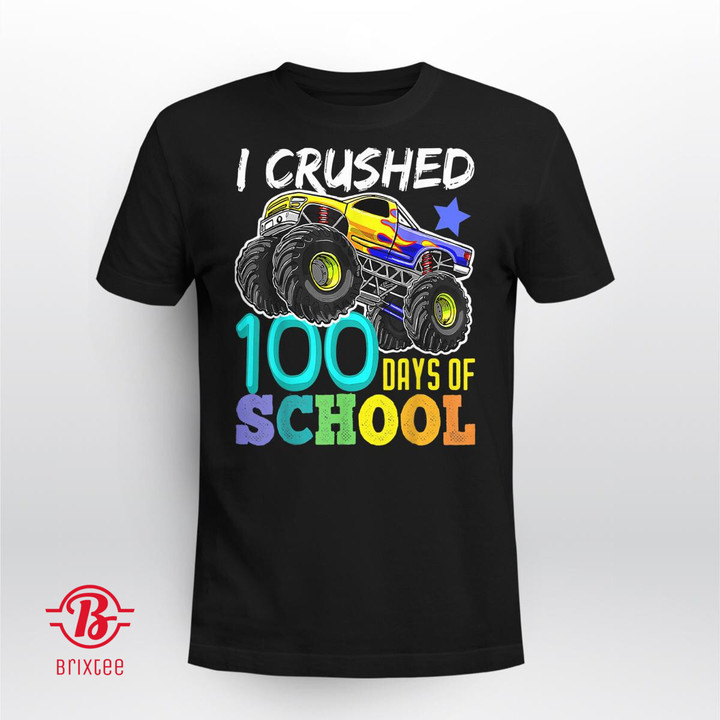 I Crushed 100 Days Of School TShirt Boys Monster Truck T-Shirt
