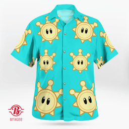 Mario Sunshine Hawaiian Shirt. Mario Bros Shine Sprite Button Up