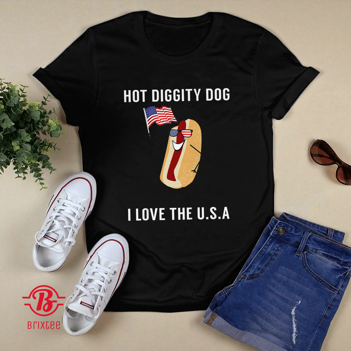 Hot Diggity Dog I Love USA - Funny Fourth of July