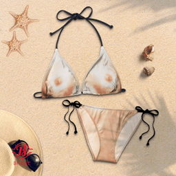 Kylie Jenner Nipple Bikini Set. Bikini top with nude body trompe l'œil print.