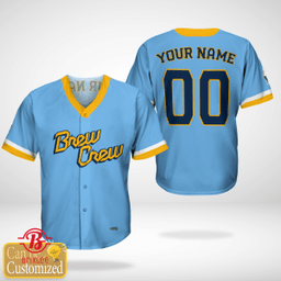 Brew Crew Powder Blue 2022 City Connect Custom Name and Number - Milwaukee Brewers
