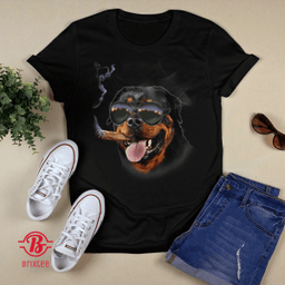 Rottweiler Dog Wearing Aviator Sunglass with Cigar