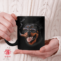 Rottweiler Dog Wearing Aviator Sunglass with Cigar