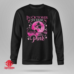  In October We Wear Pink Ribbon Witch Halloween Breast Cancer 