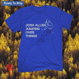 Josh Allen Jumping Over Things Neon Hurdle T-Shirt - Buffalo Bills