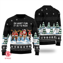 Raindeer and Santa Claus Oh What Fun It Is To Ride Ugly Christmas Sweater Black