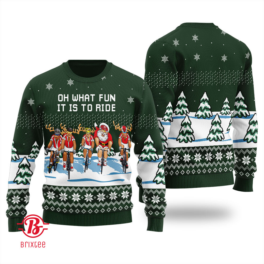 Raindeer and Santa Claus Oh What Fun It Is To Ride Ugly Christmas Sweater Green