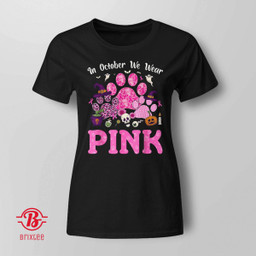 In October We Wear Pink Breast Cancer Halloween Dog Paws