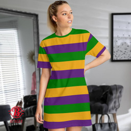 Mardi Gras Striped T-Shirt Dress