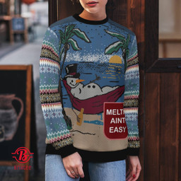 Ugly Christmas Sweater Snowman Drinking Meltin Ain’t Easy