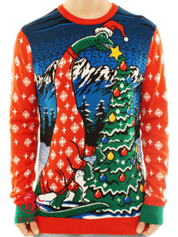 Dinosaur Hanging Star Ugly Christmas Sweater