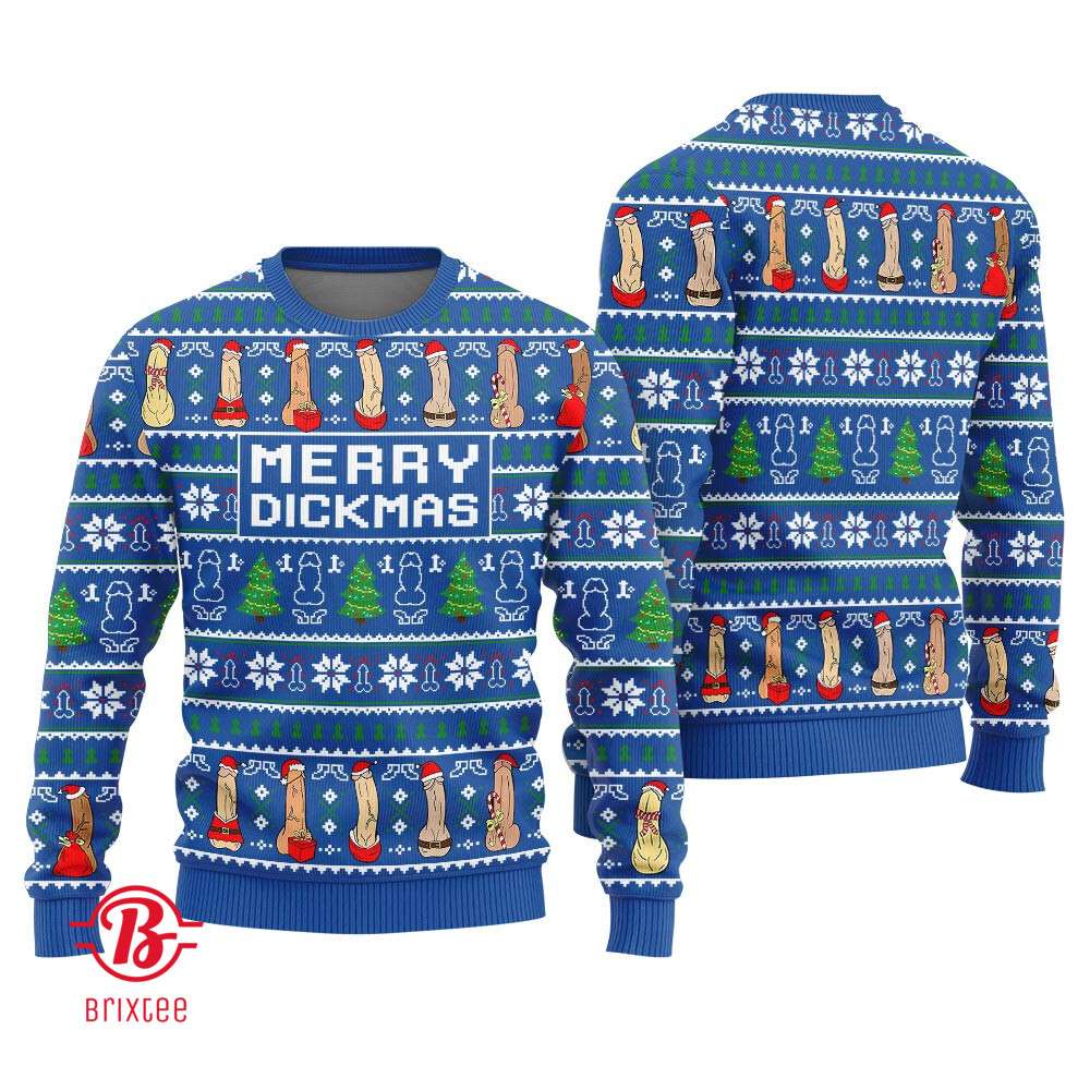 Merry Dickmas Inappropriate Men's Ugly Christmas Sweater Royal