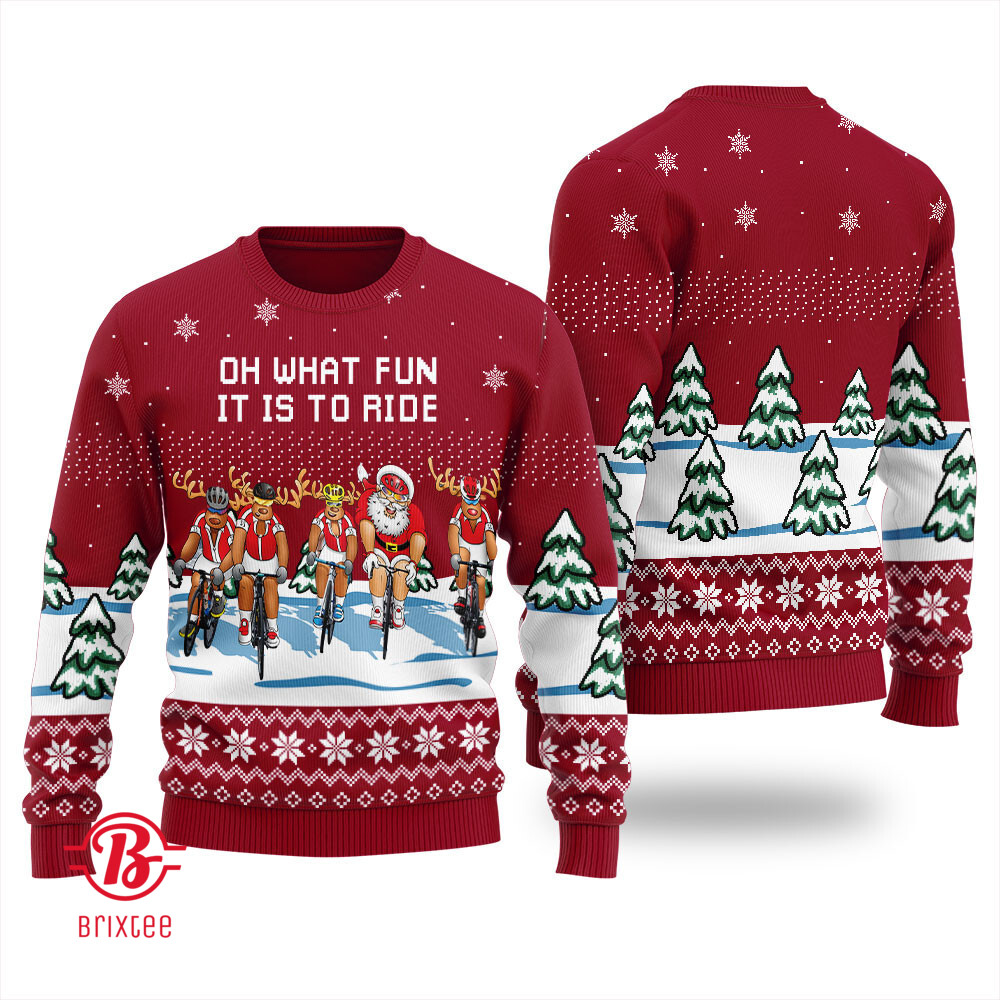 Raindeer and Santa Claus Oh What Fun It Is To Ride Ugly Christmas Sweater Red