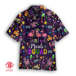 Flamingo Mardi Gras Squad Hawaiian Shirt Aloha