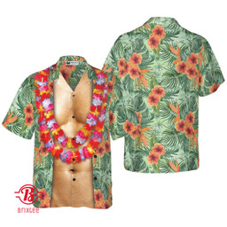 Funny Abs Aloha Tropical Flowers Costume Men