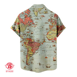 Vintage World Map Hawaiian Shirts for Men
