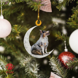 Australian Shepherd Sit On The Moon Two Sided Ornament Dog Hanging