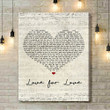 Robin S Love For Love Script Heart Song Lyric Art Print - Canvas Print Wall Art Home Decor