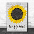 Eli Young Band Crazy Girl Grey Script Sunflower Song Lyric Art Print - Canvas Print Wall Art Home Decor