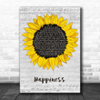 Rex Orange County Happiness Grey Script Sunflower Song Lyric Music Art Print - Canvas Print Wall Art Home Decor