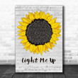 Bayside Light Me Up Grey Script Sunflower Decorative Art Gift Song Lyric Print - Canvas Print Wall Art Home Decor