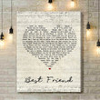 Jason Mraz Best Friend Script Heart Song Lyric Art Print - Canvas Print Wall Art Home Decor