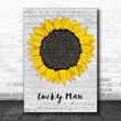 The Verve Lucky Man Grey Script Sunflower Decorative Art Gift Song Lyric Print - Canvas Print Wall Art Home Decor