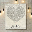 Hello Adele Script Heart Song Lyric Art Print - Canvas Print Wall Art Home Decor