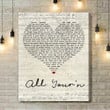 Tyler Childers All Your'n Script Heart Song Lyric Art Print - Canvas Print Wall Art Home Decor
