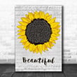 Carole King Beautiful Grey Script Sunflower Song Lyric Art Print - Canvas Print Wall Art Home Decor