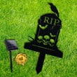 Tombstone Halloween Metal Sign With Solar Light Yard Sign Raven And Skull Bat Tombstone Halloween Yard Decor Unique Sign