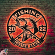 Custom Fishing Metal Wall Art Personalized Fishing Name Sign With Led Lights Bass Fishing Metal Monogram