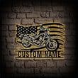 Custom Motorcycle Metal Wall Art With LED Lights Personalized Garage Sign USA Flag Motorcycle Sign Garage Wall Decor Motocross Rider Gift