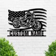 Custom Motorcycle Metal Wall Art With LED Lights Personalized Garage Sign USA Flag Motorcycle Sign Garage Wall Decor Motocross Rider Gift